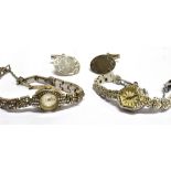 TWO MARCASITE BRACELET WATCHES AND A PAIR OF CUFFLINKS Comprising; Swiss Empress, a silver and