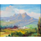 CHARLOTTE OESTERLEIN (SOUTH AFRICAN, 1920-2019) 'De Helderberg Winelands', oil on board, signed