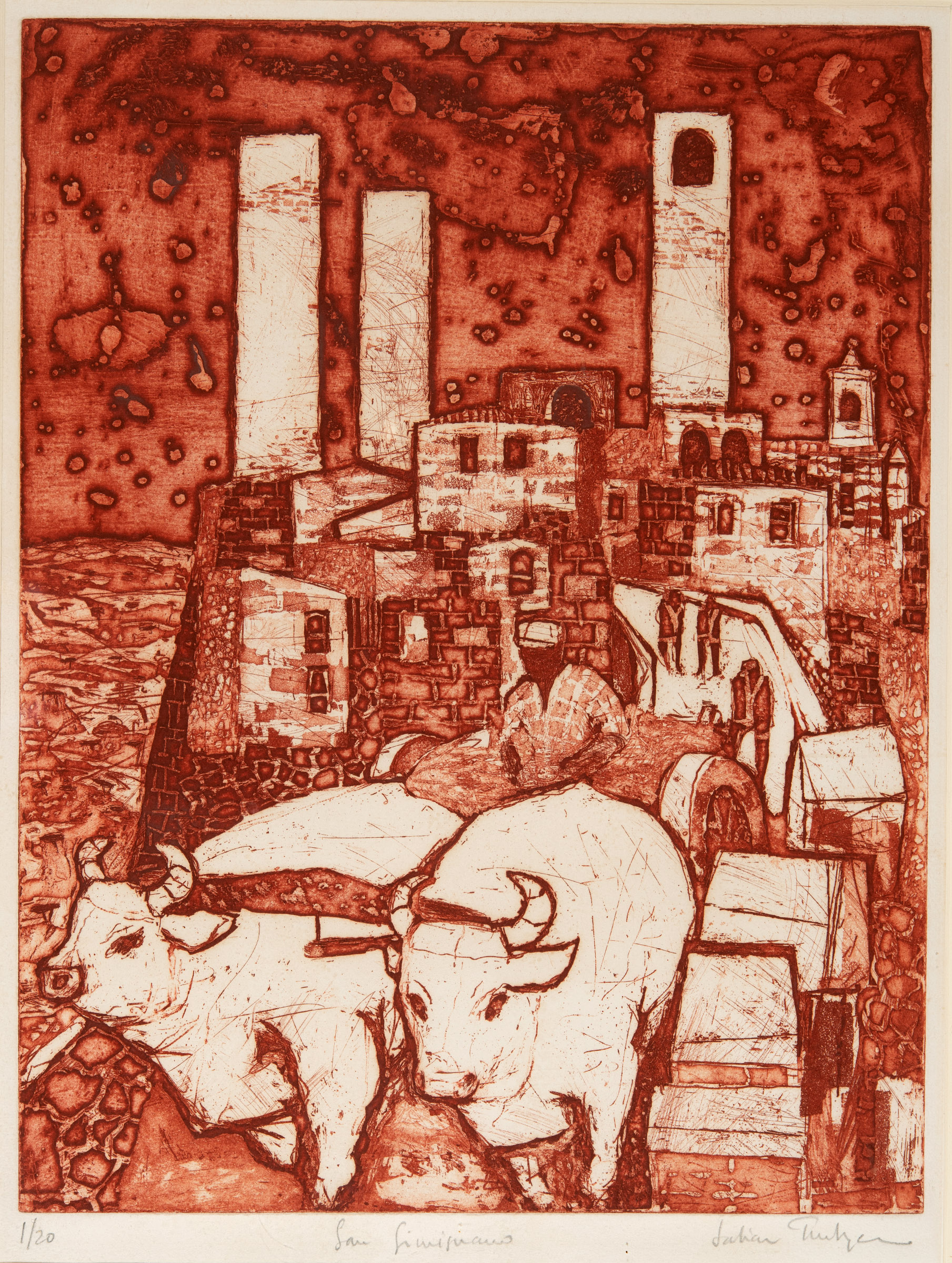 JULIAN TREVELYAN, R.A. (BRITISH, 1910-1988) 'San Gimignano', etching, limited edition 1/20, titled