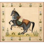 INDIAN SCHOOL (20TH CENTURY) A caparisoned horse, gouache on fabric, unsigned, 49.5cm x 54.5cm.