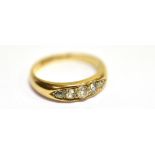 A LATE VICTORIAN 18CT GOLD AND DIAMOND FIVE STONE GYPSY RING the graduated old-cut stones approx.