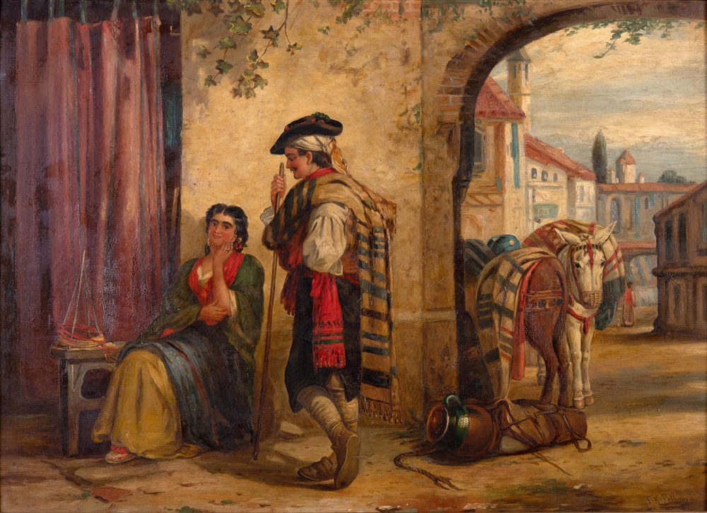 ATTRIBUTED TO THOMAS KENT PELHAM (BRITISH, FL.1860-1891) Spanish gypsies by an arched wall, oil on