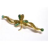 AN EDWARDIAN 9CT GOLD, TURQUOISE AND HALF-PEARL 'SHAMROCK' AND SCROLL BROOCH Chester 1904, 46.5mm