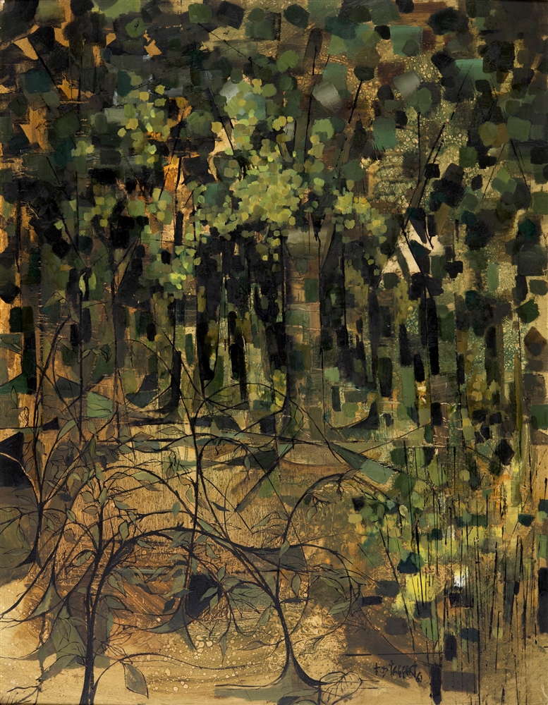 F. DAVID TAGGART (BRITISH, 20TH CENTURY) Abstract study of trees and undergrowth, signed and