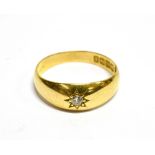 AN EARLY 20TH CENTURY GOLD AND DIAMOND SINGLE STONE GYPSY RING the old-cut stone star-gypsy set to a