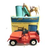 A LOUIS MARX PLASTIC 'JOHNNY WEST' JEEP & HORSE TRAILER the Jeep red and the Horse Trailer sea