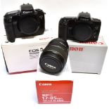 A CANON COLLECTION comprising a Canon EF-S 17-85mm 1:4-5.6 IS USM lens, boxed; Canon EOS body,