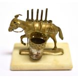 A 19TH CENTURY CONTINENTAL NOVELTY GILT METAL NEEDLE & THIMBLE HOLDER in the form of a donkey
