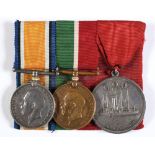 A RARE GREAT WAR C.Q.D. (ALL STATIONS DISTRESS) MERCHANT NAVY GROUP OF THREE MEDALS TO GORDON
