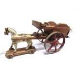 A TRI-ANG WOODEN HORSE & CART 49cm long.