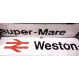 RAILWAYANA - A MODERN ERA STATION FRONTAGE RAILWAY SIGN, 'WESTON-SUPER-MARE' of two-piece white