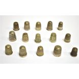 FIFTEEN SILVER & WHITE METAL THIMBLES including Dorcas examples, various makers, sizes and