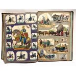 A 19TH CENTURY SCRAP- BOOK containing scraps of costume, animal, flower, sporting, military,