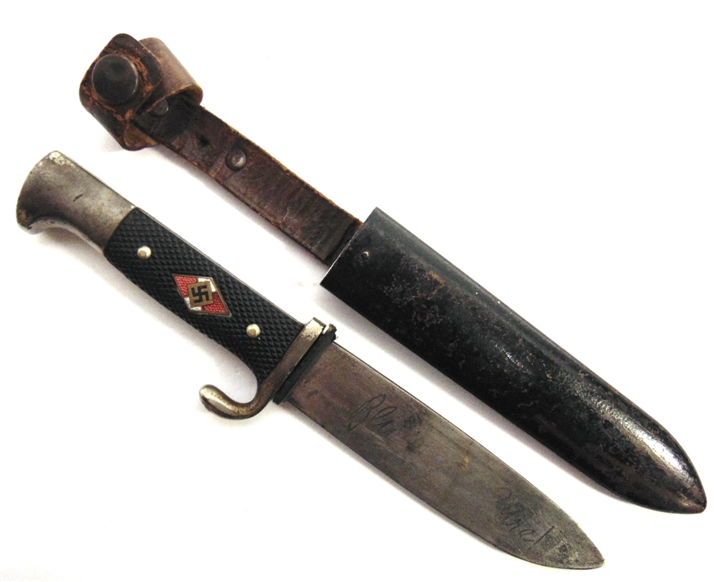 A GERMAN HITLER YOUTH KNIFE by Gottlieb Hammesfahr of Solingen, pre-1938 Model, of regulation