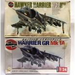 TWO 1/24 SCALE AIRFIX UNMADE PLASTIC HAWKER HARRIER KITS each boxed, one still shrink-wrapped.