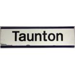 RAILWAYANA - A MODERN ERA STATION SIGN, 'TAUNTON' of pressed aluminium, with upper and lower flanged