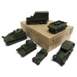 SIX PRE-WAR DINKY MILITARY VEHICLES including medium and light tanks, generally good condition (some
