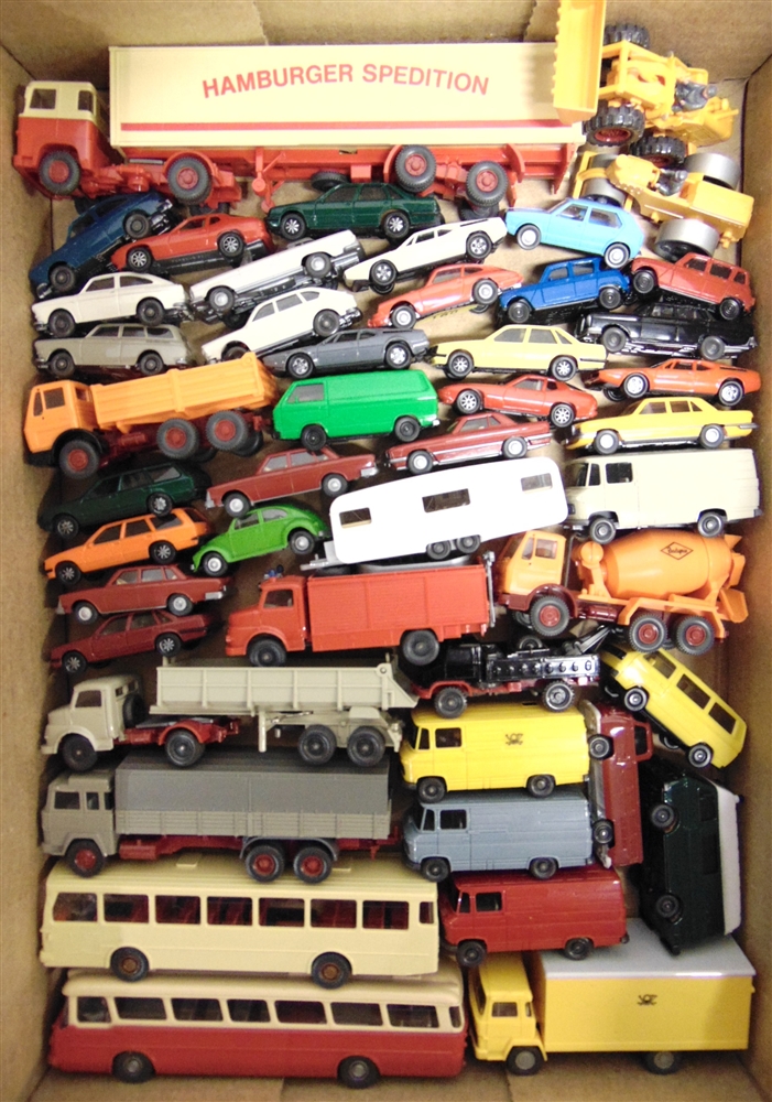 FORTY-SIX HO GAUGE WIKING & HERPA PLASTIC MODEL VEHICLES all unboxed.