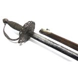 AN 18TH CENTURY ENGLISH SILVER HILTED SMALL SWORD with an 81cm straight, hollow ground, plain,