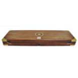 A 19TH CENTURY BRASS-BOUND MAHOGANY GUN OR AMMUNITION CASE with a felt-lined, fitted interior, the