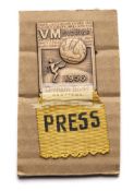 1958 Sweden Football World Cup press badge, sold together with a souvenir scarf,