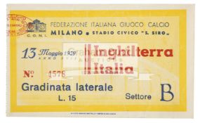 Ticket for the Italy v England international match played in Milan 13th May 1939,