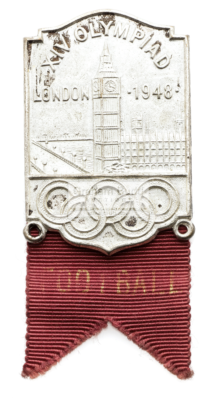 London 1948 Olympic Games Football official's badge, silvered, design with Olympic Rings, - Image 2 of 2