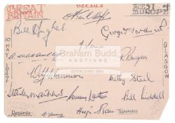 The autographs of the Great Britain football team v Rest of Europe XI at Hampden Park in 1947,