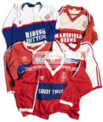 Group of five Hull Kingston Rovers Rugby League shirts including a red & blue Phil Hogan 1985