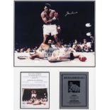 Muhammad Ali signed photographic framed display, comprising a large 16 by 20in.