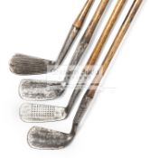 Four Hickory Shafted golf clubs,
