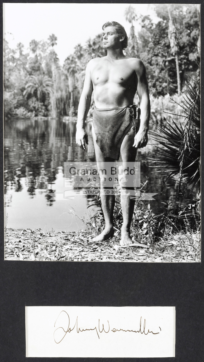 Johnny Weissmuller autographed photographic display,