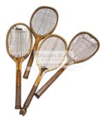 Four tennis racquets, comprising a convex wedge Williams & Co.