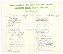 Australia to British Isles 1957-58 Rugby Union official autograph team sheet,