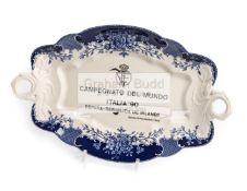 A Spanish porcelain twin handled blue and white tray,