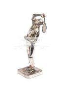 A large, scarce and detailed Kayzerzinn silver-plated tennis figurine by W.