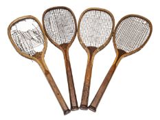 Three tennis racquets dating to circa 1890, all with a convex wedge, comprising a Williams & Co.