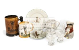 Collection of mostly golfing ceramics and glass,