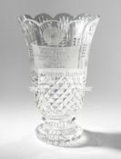 A Wimbledon cut crystal vase present to Fred Perry in July 1994,