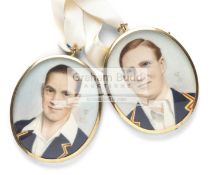 A pair of original watercolour oval portrait cameos of the Yorkshire cricketers Herbert Sutcliffe