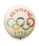 Helsinki 1952 Olympic games Japanese NOC button pin, Olympic rings and inscribed OLYMPIC,