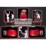 Muhammad Ali, Joe Frazier & George Foreman signed gloves framed presentation,