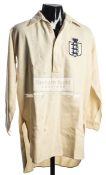 A Frank Roberts white England international football shirt season 1924-25, woollen button-up 16in.