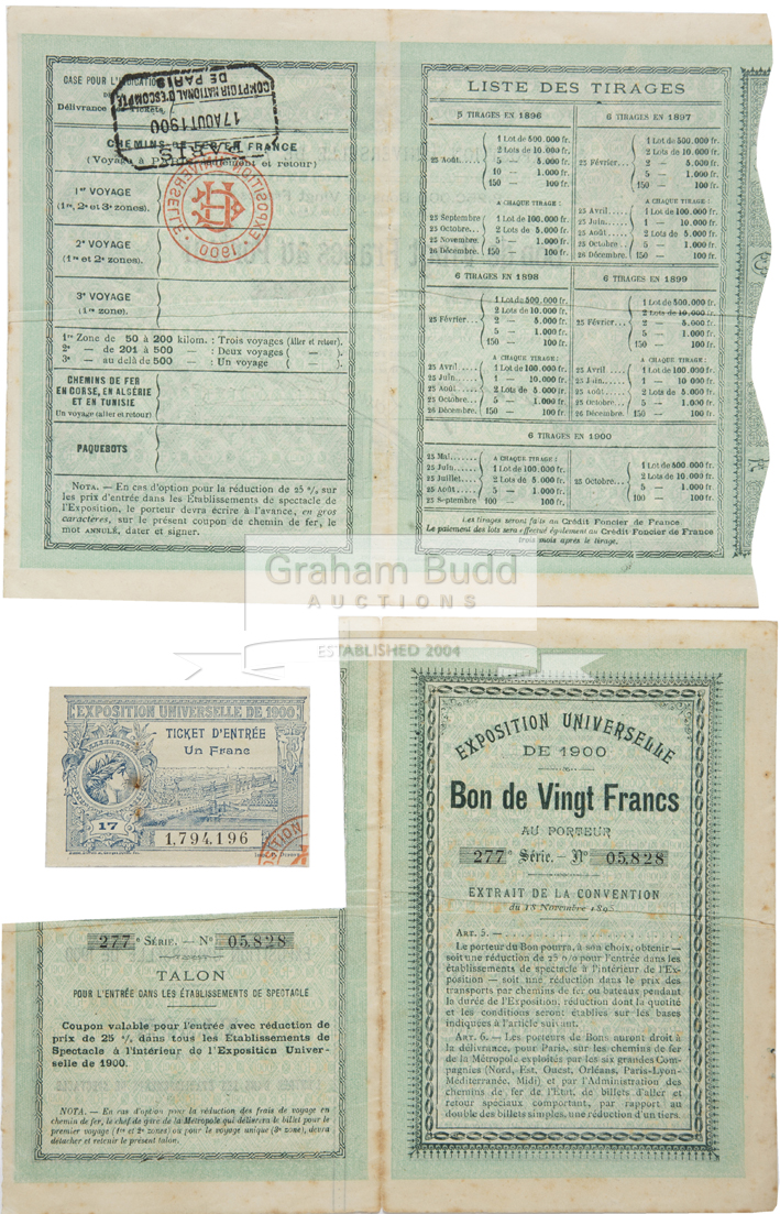 Ticket and ephemera for the Exposition Universelle de 1900 incorporating the Paris Olympic Games