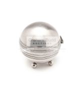 A Victorian silver plated cricket ball inkwell, stamped EPNS,