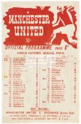 Single-sheet programme for Manchester United's first home game after WWII v Huddersfield Town 1st