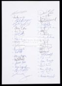 England to South Africa 1994 Rugby Union Official Autograph Team Sheet,