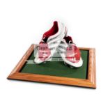 Mick Hucknall Manchester United Memorabilia Collection: a pair of white & red Adidas football boots
