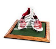 Mick Hucknall Manchester United Memorabilia Collection: a pair of white & red Adidas football boots