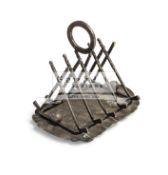 Silver plated novelty golfing toast rack, formed with four pairs of crossed golf clubs,